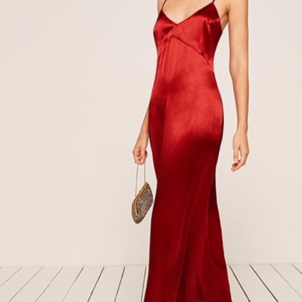 Reformation Sloan Crimson Red Silk Maxi Dress